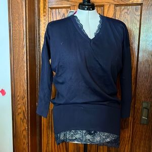 Navy lace detail tunic sweater